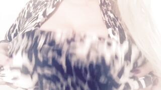 Carlycurvy plays in zebra top and ebony tights with strap