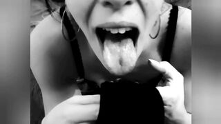 That babe's licking her immodest pants and sucking hard and ribald wang