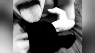 That babe's licking her immodest pants and sucking hard and ribald wang