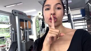 Intensive squirts of hot angel in gym baths nearly caught by instructor