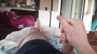 I cum afresh! Risky dribbling spunk fountain with the door open