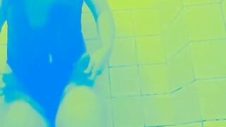 Czech did anal enema shower in latex body.Extraordinary stomach inflation.Water abdomen bulge/preggo abdomen.