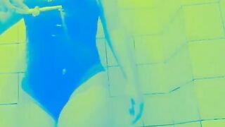 Czech did anal enema shower in latex body.Extraordinary stomach inflation.Water abdomen bulge/preggo abdomen.