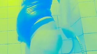 Czech did anal enema shower in latex body.Extraordinary stomach inflation.Water abdomen bulge/preggo abdomen.