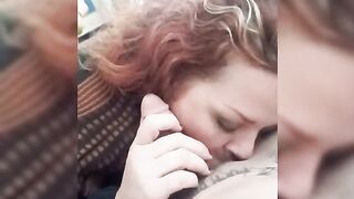Slutty big beautiful woman Redhead unfathomable mouths BWC and gets snatch full of cum