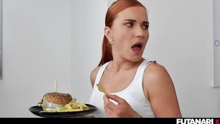 Sexy redhead shemale hentai babe fill up with cum her human clone