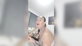 sexy mum masturbates with 2 dildos vagina & anal
