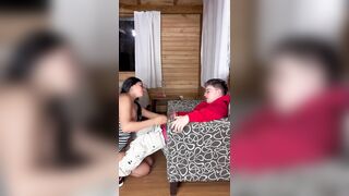Banging my sexy stepsister after the party and this babe takes off the jo-bag to cum inside me