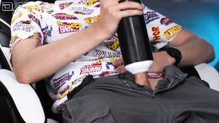 Lustful Chap Uses an Auto Blow Toy That Gives his Large Hard Dick a Meaty Climax Making his jock throb