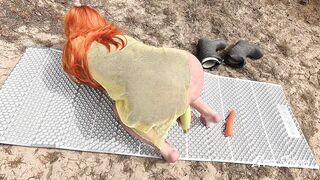 multiorgasm from vegetables of a red-haired wench in nature
