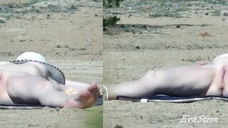 Mamma strips on the beach thinking that no one sees her