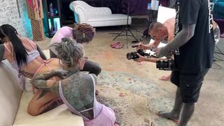 Anuskatzz tattooed woman amateur cuckold 3some. Morea Ebony banged fisted behind the scenes pov