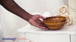 Massage Rooms Romantic sex for tiny boobs Russian angel Elena Vedem with large ebony knob