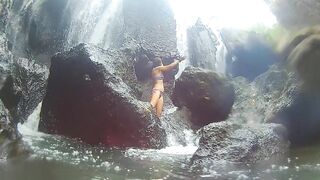 TWAT FALL public FLASH and PEE #Tourist atraction Waterfall in Jungle