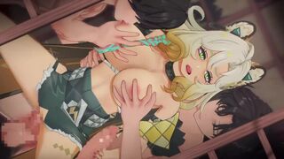 【原神】シロネンが複数人に乳揉まれ攻められる3Dエロアニメーション。(しろねんpart2。Genshin Xilonen team fuck.希诺宁群交)
