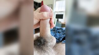Jerking off my girthy loose foreskin dong in couch