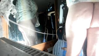 after shower with towel