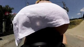 Riding in green micro pants