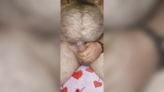 Corpulent hirsute bear works out his shlong and lets off thick load