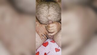 Corpulent hirsute bear works out his shlong and lets off thick load