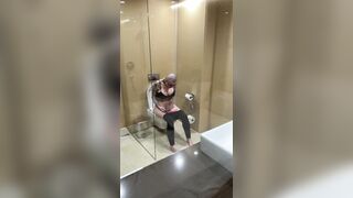 Breasty angel watches porn and jerks off on the crapper, peeping
