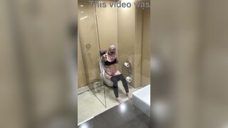 Breasty angel watches porn and jerks off on the crapper, peeping