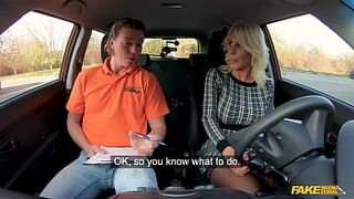 Sexy Blond Cougar bangs a driving instructor - Fake Driving School