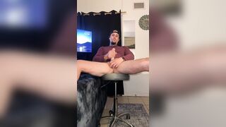 Hawt tatted chap, legs widen and leaned back wanking his large butt ramrod