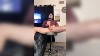 Hawt tatted chap, legs widen and leaned back wanking his large butt ramrod