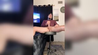 Hawt tatted chap, legs widen and leaned back wanking his large butt ramrod