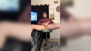 Hawt tatted chap, legs widen and leaned back wanking his large butt ramrod