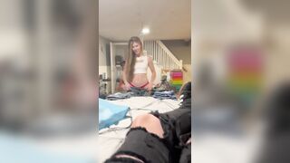 Petite blond shows me her dark hole up close