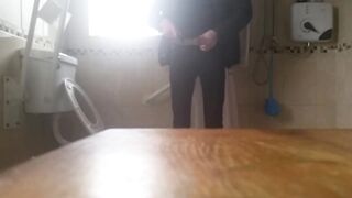 Very slender slim hunk has a quick jerk off after coming home
