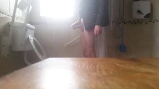 Very slender slim hunk has a quick jerk off after coming home