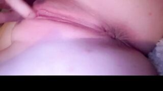 Lengthy pee hold, bladder pressing, cumming, squirting on my sex-toy and pissing into a towel