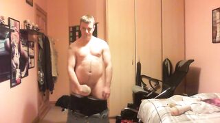 Banging Fleshlights frontal view and cumming