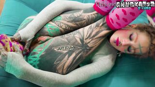 Slender Tattooed Floozy's Anal Masturbation: Fingering and Toys Stretch Her Taut Arsehole