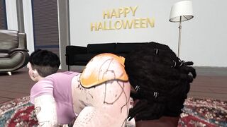 Second Life Ebony dude bangs white woman at a halloween abode party halloween particular