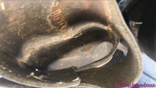 Worn Out Sandals, Peeing & Playing With My Holes In Public Shitter