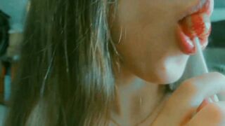 babygirl sucking and begging for daddys dick with her cute throat, tongue out, on her knees just expecting for ur load