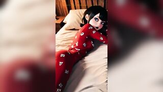 Mavis slides into her red pajamas, her gothic charm glowing even in the quiet of the night. The vampire princess shows a softer, tempting side hidden away from the castle walls…