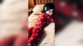 Mavis slides into her red pajamas, her gothic charm glowing even in the quiet of the night. The vampire princess shows a softer, tempting side hidden away from the castle walls…