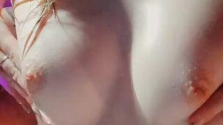 CARNAL SOLO BOOB WASHROOM MASSAGE. CUM ON MY BOOBS FOR ME????