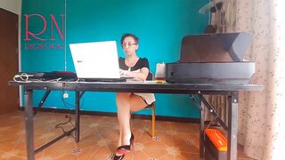 camera in the office No pants secretary Stripped secretary