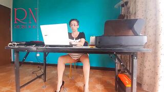 camera in the office No pants secretary Stripped secretary