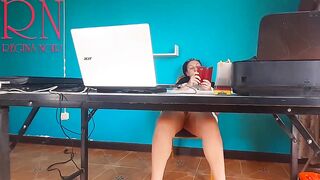 camera in the office No pants secretary Stripped secretary