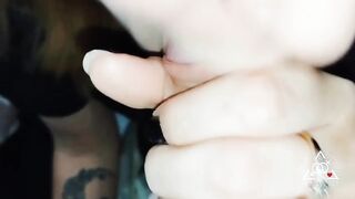 Sucking the tip of his cock during the time that that guy fondles my face