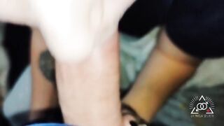 Sucking the tip of his cock during the time that that guy fondles my face