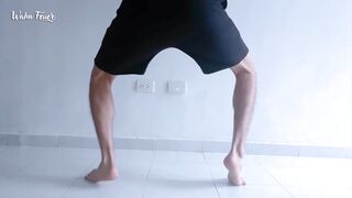 Lengthy legs and hot feet doing squats during the time that stripping