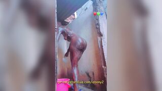 Hawt Afro Black Showers Outside Whilst Neighbors Sing Next Door